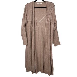 Natural Life XS S Long Knit Open Front Cardigan Sweater Taupe